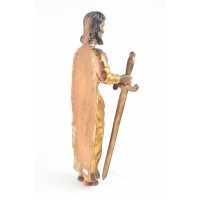 Okazała drewniana rzeźba przedstawiająca św. Pawła, zachowana polichromia i złocenia