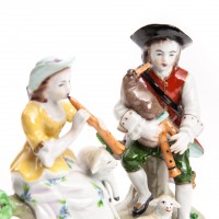 Para muzykujących pastuszków (Fête champêtre), figurka porcelanowa, sygnowana, ALFRED VOIGT, Sitzendorf, Turyngia