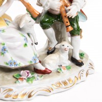 Para muzykujących pastuszków (Fête champêtre), figurka porcelanowa, sygnowana, ALFRED VOIGT, Sitzendorf, Turyngia