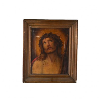 Obraz z wizerunkiem Chrystusa w koronie cierniowej. Olej na płótnie. II poł. XIX w.