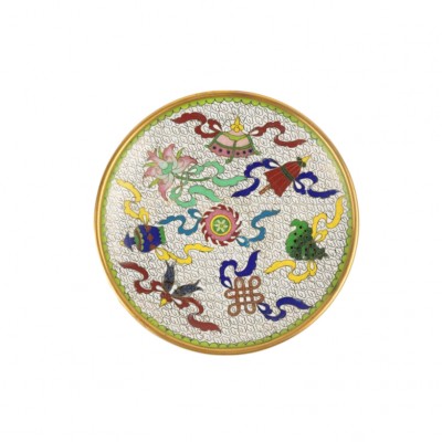 Ozdobny talerz z motywami orientalnymi, emaila Cloisonné, Chiny, XX w.