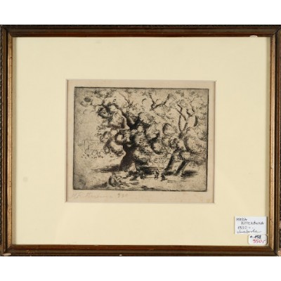 Drzewa, Maria Ritterówna. Akwaforta w passe partout. U dołu obrazu podpis autorki. 1930 r.